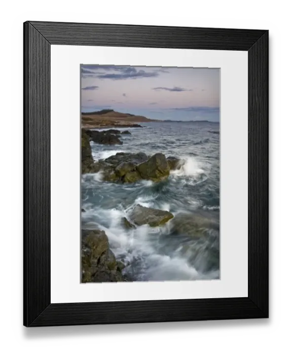 Framed Print : USA, Washington, San Juan Islands. Waves crash at dusk at South Beach on San Juan Island Framed Print : USA, Washington, San Juan Islands. Waves crash at dusk at South Beach on San Juan Island