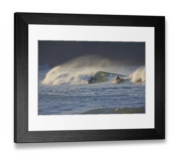 Framed Print : USA, Washington State, Olympic Coast, La Push. Kayak surfing on the coast. (MR)