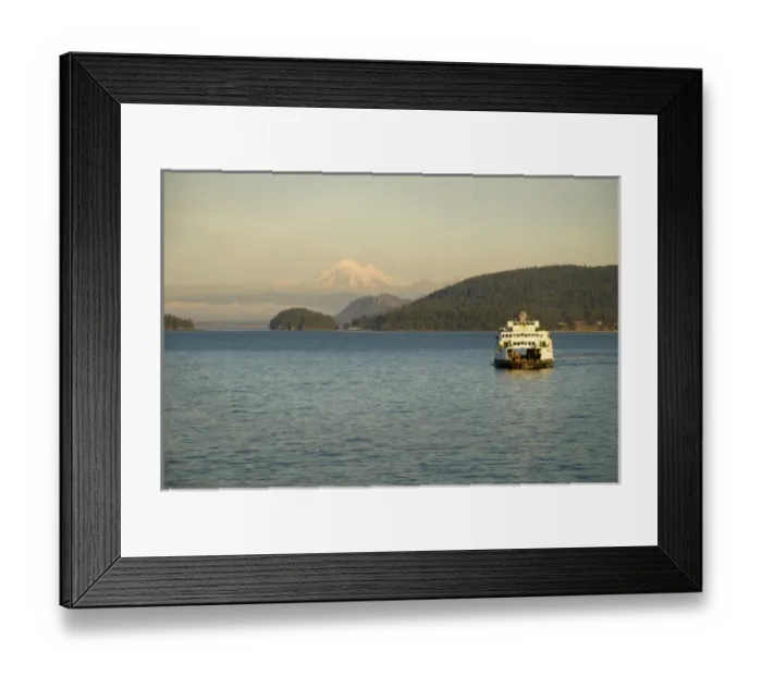 Framed Print : USA, Washington, San Juan Islands. A ferry and Mt. Baker
