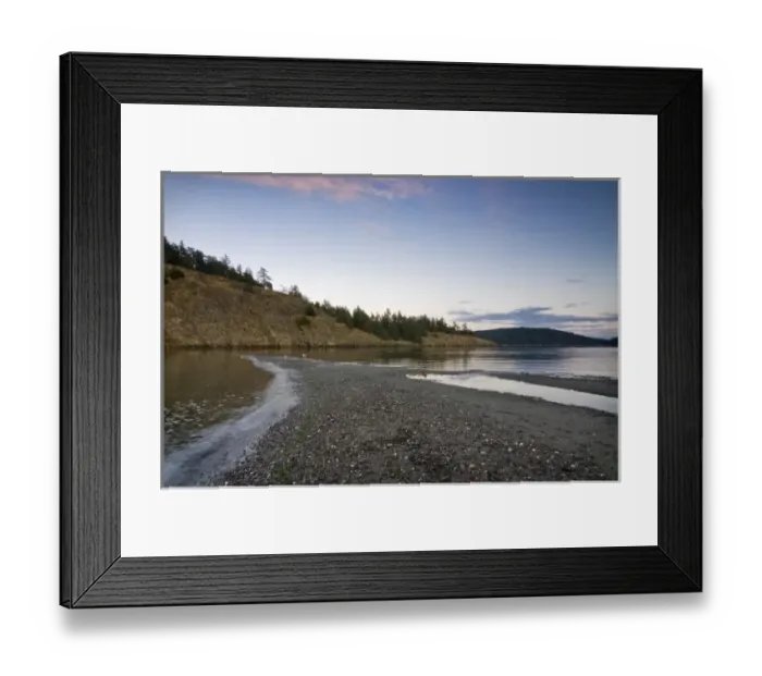 Framed Print : USA, Washington, San Juan Islands. Sunset on the quiet shores of Spencer Spit State
