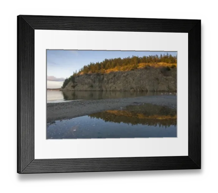 Framed Print : USA, Washington, San Juan Islands. Sunset on the quiet shores of Spencer Spit State