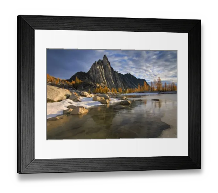 Framed Print : USA, Washington, Cascade Mountains. Prusik Peak from frozen Gnome Tarn in the Enchantment Lakes Framed Print : USA, Washington, Cascade Mountains. Prusik Peak from frozen Gnome Tarn in the Enchantment Lakes
