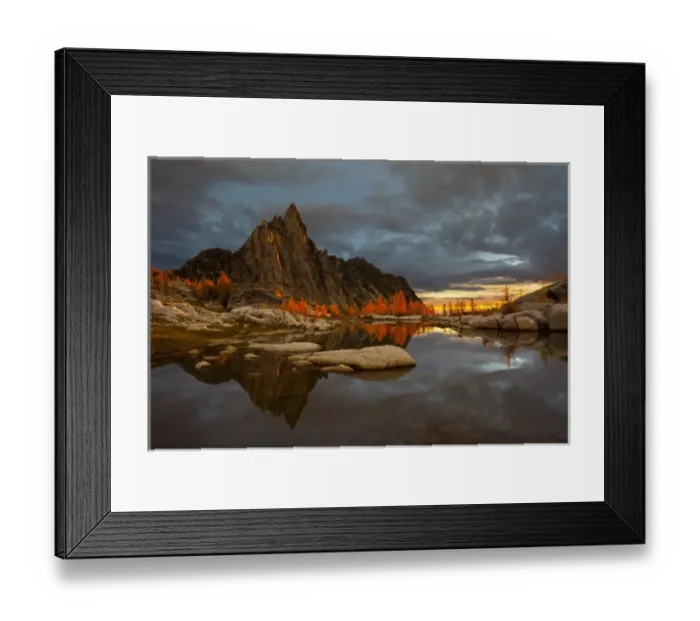 Framed Print : USA, WA, Alpine Lakes WIlderness Enchantments. Prusik Peak is reflected in Gnome Tarn at sunrise Framed Print : USA, WA, Alpine Lakes WIlderness Enchantments. Prusik Peak is reflected in Gnome Tarn at sunrise