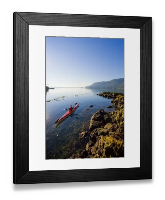 Framed Print : USA, Washington State, San Juan Islands, Cypress Island. Sea kayaker on calm sea. (MR) Framed Print : USA, Washington State, San Juan Islands, Cypress Island. Sea kayaker on calm sea. (MR)