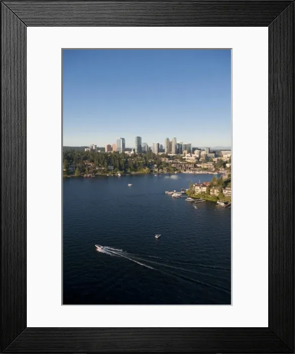 Framed Print : Bellevue, Washington, aerial view a wealthy neighborhood along the shoreline of Lake Washington Framed Print : Bellevue, Washington, aerial view a wealthy neighborhood along the shoreline of Lake Washington