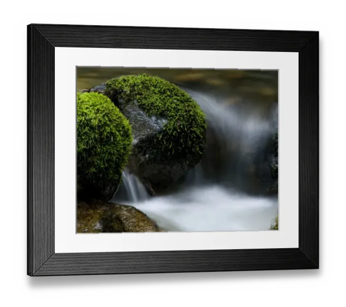 Framed Print : Small Stream Running Through Moss Covered Rocks Framed Print : Small Stream Running Through Moss Covered Rocks