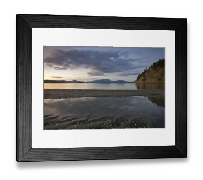 Framed Print : USA, Washington, San Juan Islands. Sunset on the quiet shores of Spencer Spit State