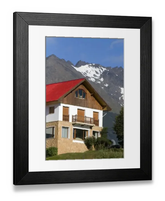 Framed Print : Chalet style house below the Martial mountain range at Ushuaia, Tierra del Fuego, Argentina Framed Print : Chalet style house below the Martial mountain range at Ushuaia, Tierra del Fuego, Argentina