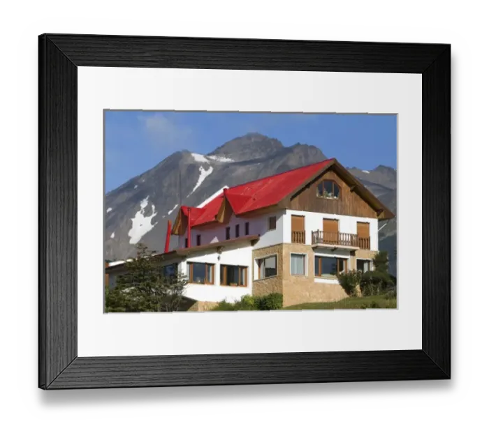 Framed Print : Chalet style house below the Martial mountain range at Ushuaia, Tierra del Fuego, Argentina Framed Print : Chalet style house below the Martial mountain range at Ushuaia, Tierra del Fuego, Argentina