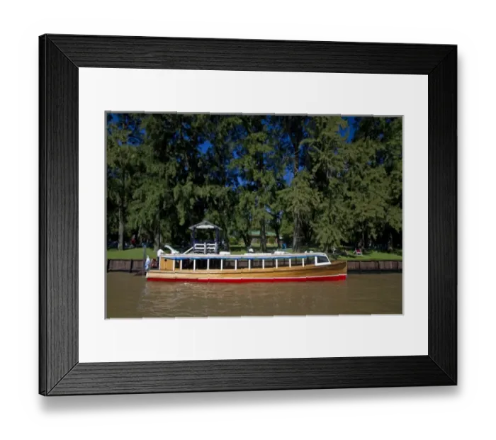 Framed Print : Vintage mahogany motorboat on the Parana Delta at Tigre, Argentina Framed Print : Vintage mahogany motorboat on the Parana Delta at Tigre, Argentina