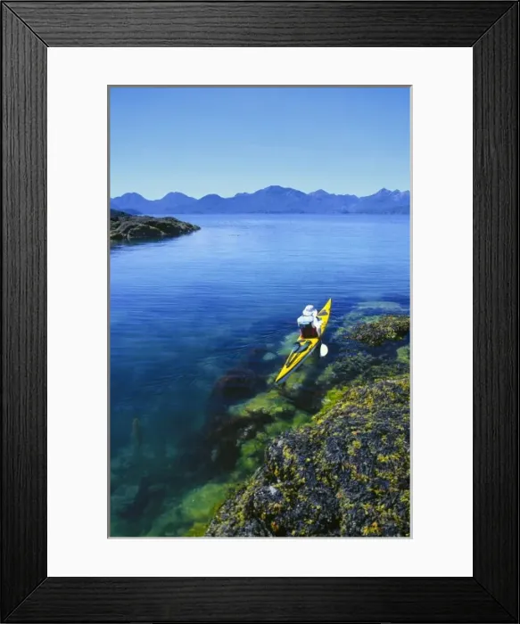 Framed Print : Canada, British Columbia, Queen Charlotte Islands. Kayaker and intertidal rockweed Framed Print : Canada, British Columbia, Queen Charlotte Islands. Kayaker and intertidal rockweed