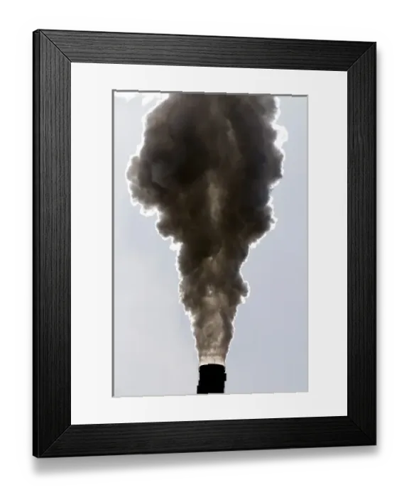 Framed Print : Industrial smokestack venting hot flue gases Framed Print : Industrial smokestack venting hot flue gases
