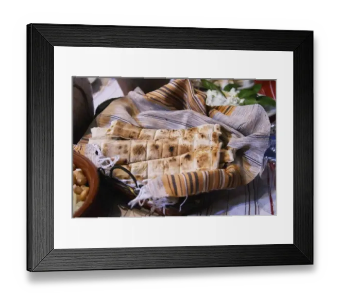 Framed Print : Traditional bread in a bread basket. Pita type bread called kulau kulac. Tradita Framed Print : Traditional bread in a bread basket. Pita type bread called kulau kulac. Tradita
