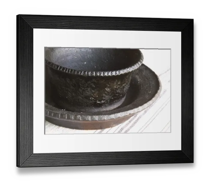 Framed Print : Traditional black earthenware pot and bowl called cereme used for cooking food. Traditional