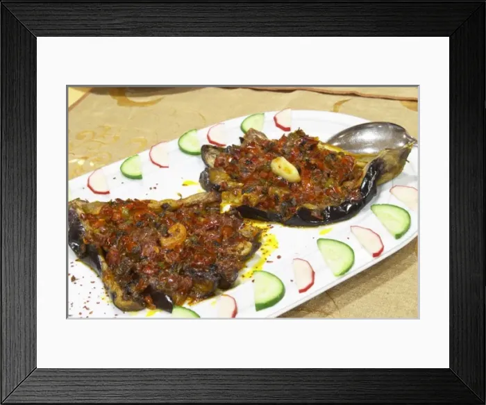 Framed Print : Grilled baked aubergine eggplant with tomatoes and garlic Efendi Efendy traditional Turkish Framed Print : Grilled baked aubergine eggplant with tomatoes and garlic Efendi Efendy traditional Turkish
