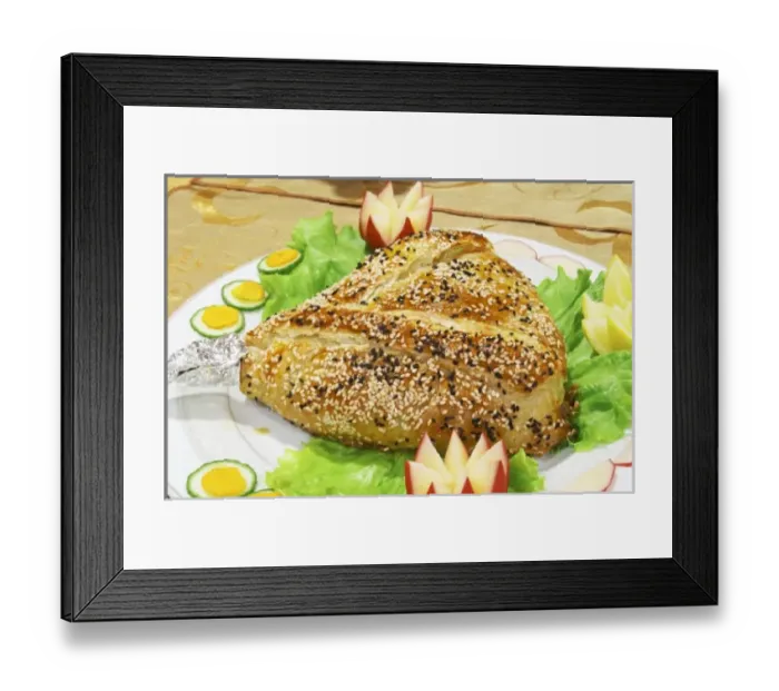 Framed Print : Whole baked in the oven leg of lamb with sesame seed decoration en croute Framed Print : Whole baked in the oven leg of lamb with sesame seed decoration en croute