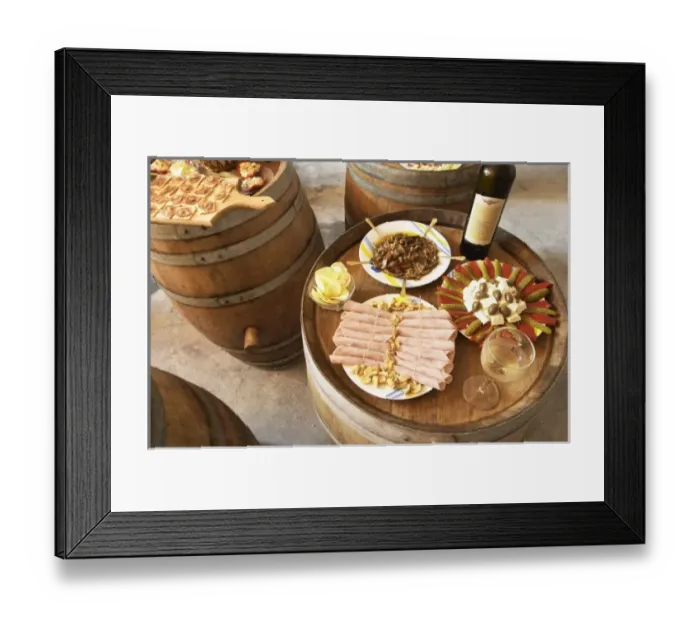 Framed Print : Bottles of wine and Albanian appetizers. Cobo winery, Poshnje, Berat. Albania, Balkan, Europe Framed Print : Bottles of wine and Albanian appetizers. Cobo winery, Poshnje, Berat. Albania, Balkan, Europe