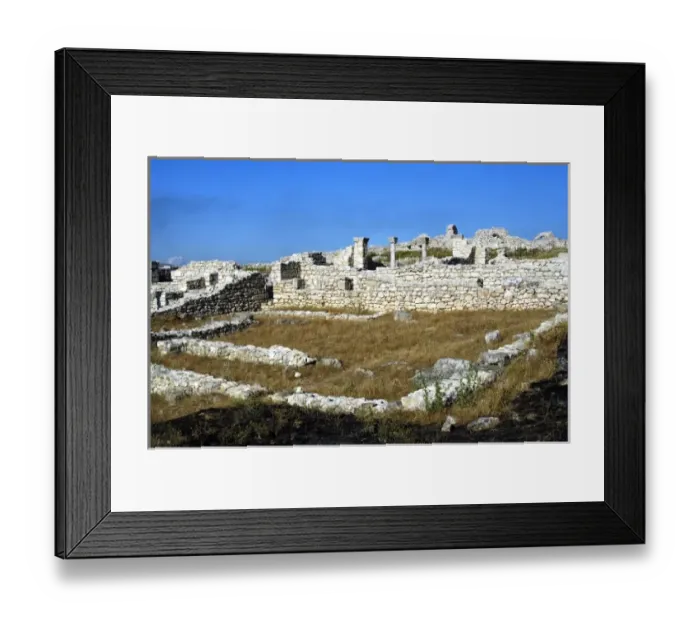 Framed Print : Early Christian art. Ruins of the cathedral, built in 4th century AD, with atrium