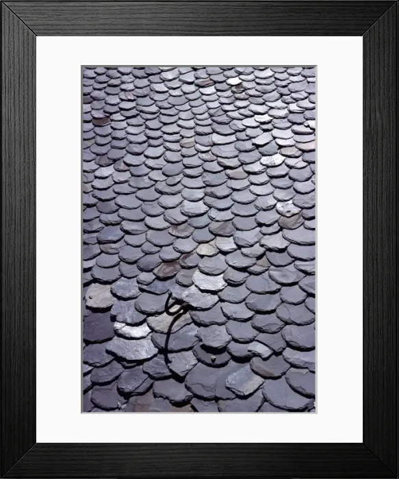 Framed Print : Europe, Andorra. A metal pole hook breaks the pattern of slate tiles in Andorra Framed Print : Europe, Andorra. A metal pole hook breaks the pattern of slate tiles in Andorra