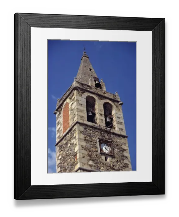 Framed Print : Europe, Andorra. Bells chime from this stone tower in Andorra