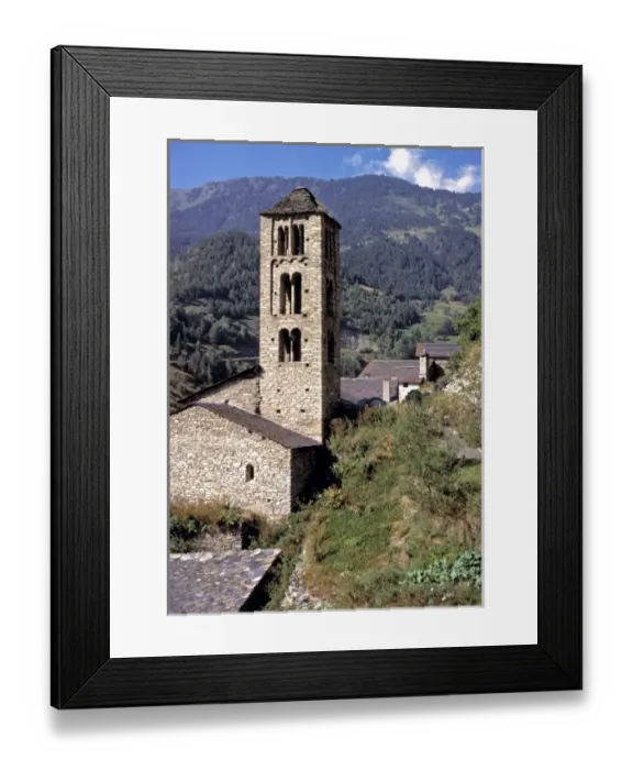 Framed Print : Europe, Andorra, Sant Climent de Pal. A stone clock tower indicates the center of a small village Framed Print : Europe, Andorra, Sant Climent de Pal. A stone clock tower indicates the center of a small village