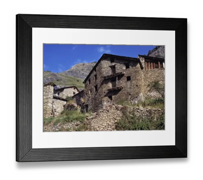 Framed Print : Europe, Andorra. Crumbling stone walls dot the hillsides in Andorra Framed Print : Europe, Andorra. Crumbling stone walls dot the hillsides in Andorra