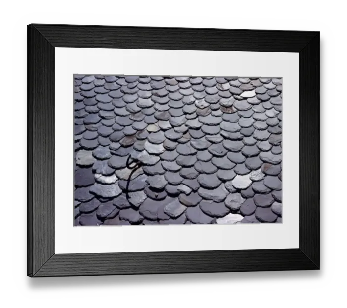 Framed Print : Europe, Andorra. Slate roof tiles are common on older buildings in Andorra