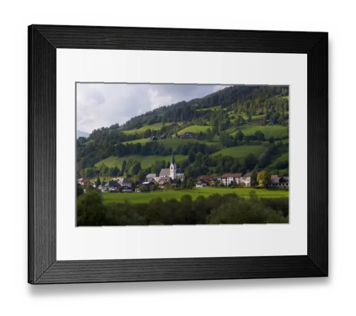 Framed Print : St Lorenzo village in Murau Austria with beautiful green mountains in this alpine setting