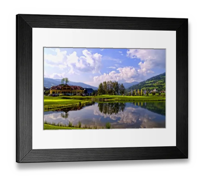 Framed Print : Beautiful golf with golfers at the #18 hole at exclusive Golf Club Murau Kreischberg Framed Print : Beautiful golf with golfers at the #18 hole at exclusive Golf Club Murau Kreischberg