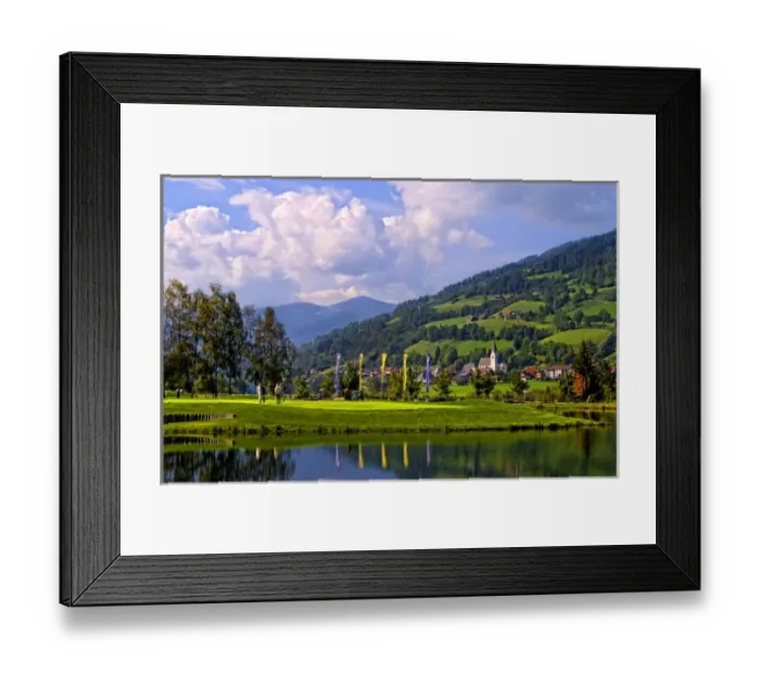Framed Print : Beautiful golf with golfers at the #18 hole at exclusive Golf Club Murau Kreischberg Framed Print : Beautiful golf with golfers at the #18 hole at exclusive Golf Club Murau Kreischberg