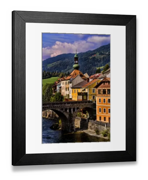 Framed Print : Old historical old town of Murau Austria downtown and churches and Mur River Framed Print : Old historical old town of Murau Austria downtown and churches and Mur River