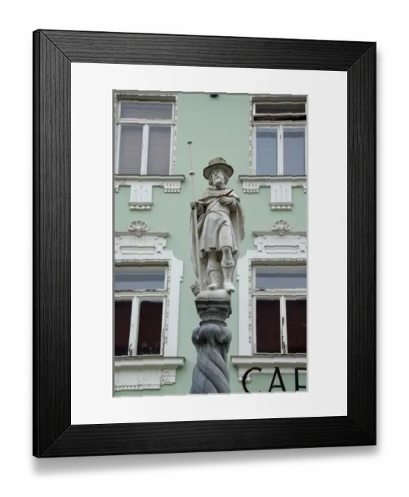 Framed Print : Austria, Wachau Valley, Melk. Historic downtown Melk, fountain in front of Cafe Rathaus Framed Print : Austria, Wachau Valley, Melk. Historic downtown Melk, fountain in front of Cafe Rathaus