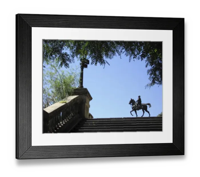 Framed Print : Bartolome Mitre statue appears to be right at the end of the steps, actually it sit Framed Print : Bartolome Mitre statue appears to be right at the end of the steps, actually it sit