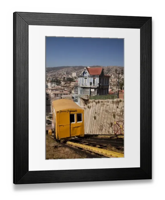 Framed Print : South America, Chile, Valparaiso. A tram rises up Artillery Hill. (UNESCO World Heritage Framed Print : South America, Chile, Valparaiso. A tram rises up Artillery Hill. (UNESCO World Heritage