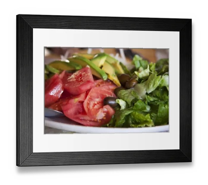 Framed Print : South America, Chile, San Antonio. Close-up of tossed salad served at El Sauce Restaurant