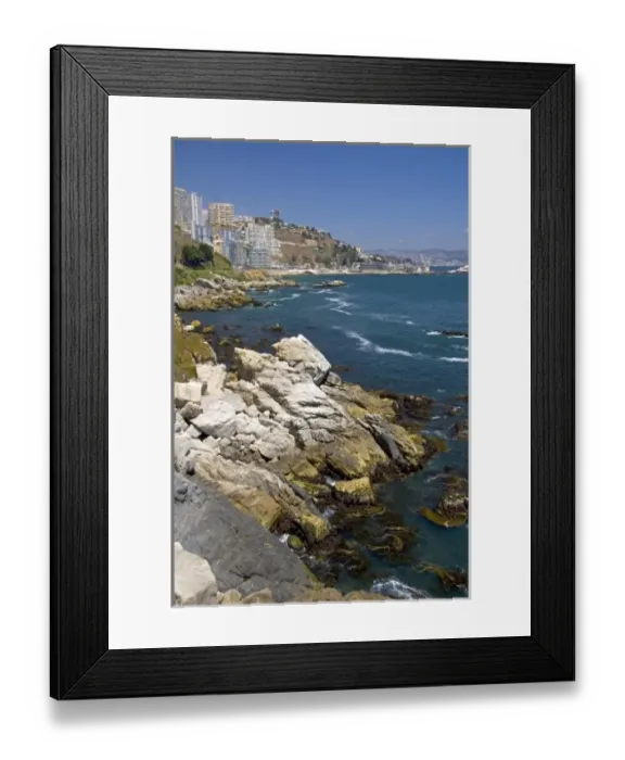 Framed Print : Condos on the coastline at Renaca on the Pacific Ocean in Chile