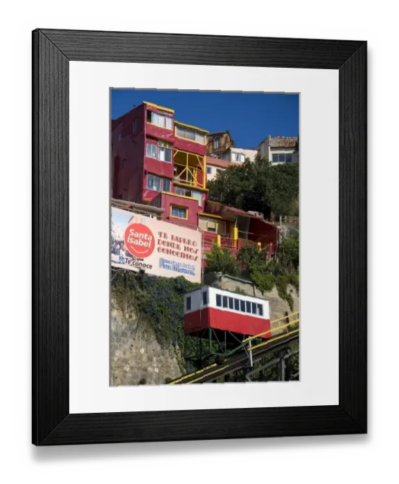 Framed Print : Tram-like vehicle is part of a funicular railway at Valparaiso, Chile Framed Print : Tram-like vehicle is part of a funicular railway at Valparaiso, Chile