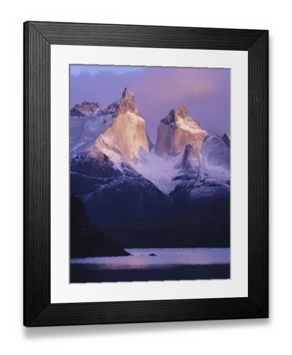 Framed Print : Sunrise at Lago Pehoo, Cuernos del Paine, Torres del Paine N. P. near Puerto Natales