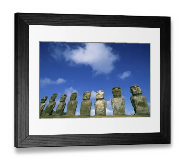 Framed Print : Chile, Easter Island (Rapa Nui), Ahu Akivi Ceremonial site, Giant moai, mysterious stone heads