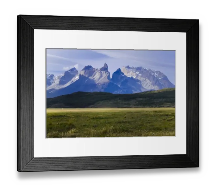 Framed Print : Landscape of Cuernos del Paine with meadow, Torres del Paine National Park, Patagonia Framed Print : Landscape of Cuernos del Paine with meadow, Torres del Paine National Park, Patagonia