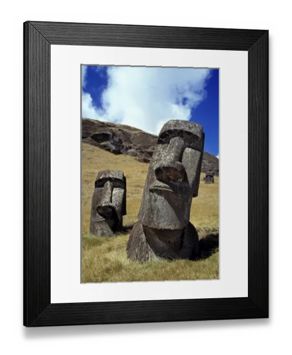 Framed Print : South America, Chile, Easter Island. The strong-featured moai at Rano Raraku on Easter Island