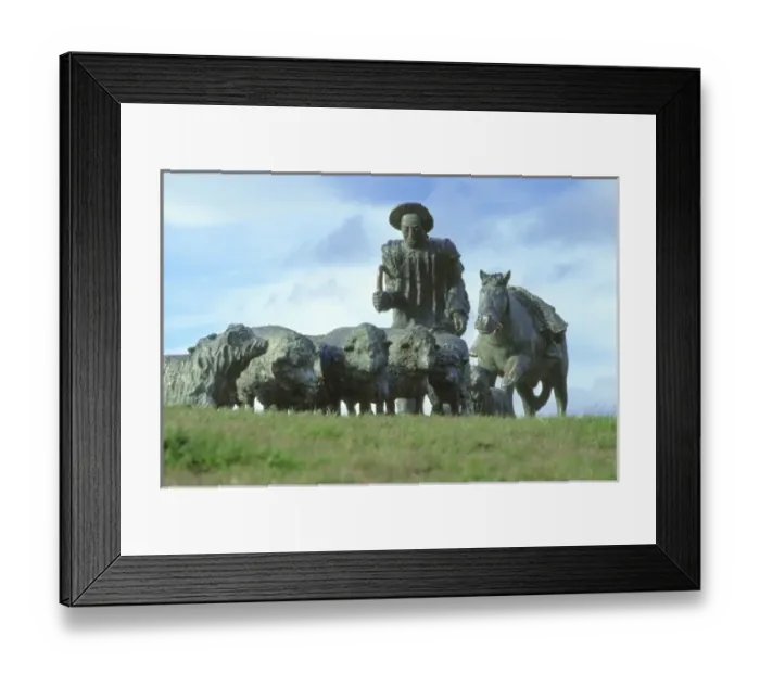 Framed Print : South America, Chile, Punta Arenas. This bronze monument of a shepherd with sheep Framed Print : South America, Chile, Punta Arenas. This bronze monument of a shepherd with sheep