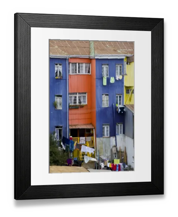 Framed Print : ValparaIso, Chile. South America. Colorful apartments. Cerro Bellavista