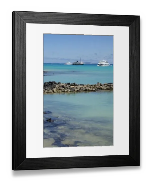Framed Print : Harbor with blue water and boats and sun Santa Cruz Galapagos Islands Ecuador South Framed Print : Harbor with blue water and boats and sun Santa Cruz Galapagos Islands Ecuador South