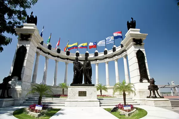 Ecuador, Guayaquil. La Rotonda monument depicts a meeting between Simon Bolivar