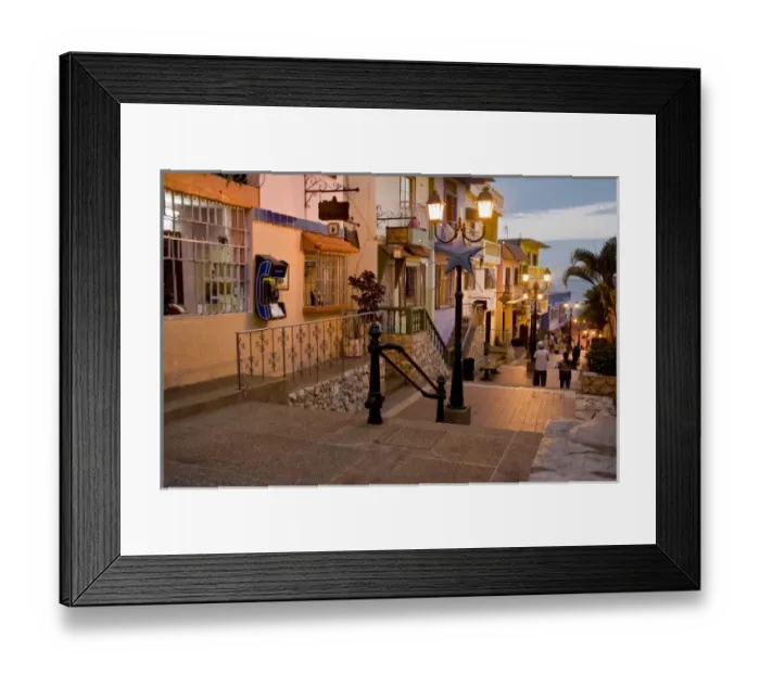 Framed Print : Ecuador, Guayaquil. Shops and residential areas line the stairs leading to the top Framed Print : Ecuador, Guayaquil. Shops and residential areas line the stairs leading to the top