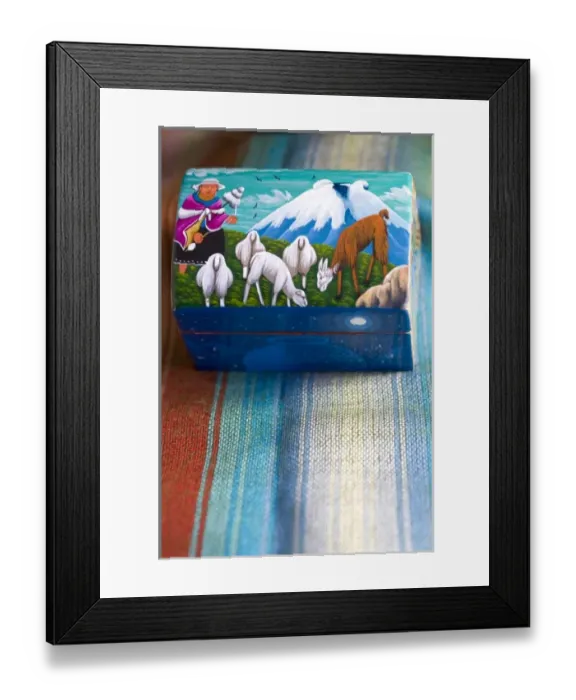 Framed Print : Ecuador. Typical Ecuadorian handicrafts, hand painted box with local highland scenes Framed Print : Ecuador. Typical Ecuadorian handicrafts, hand painted box with local highland scenes