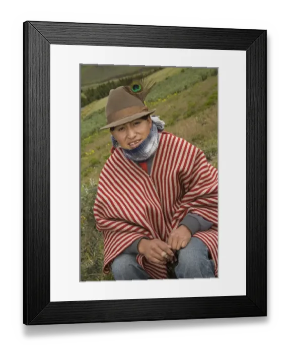 Framed Print : Ecuador, Zumbahua, man in poncho by fields (MR) Framed Print : Ecuador, Zumbahua, man in poncho by fields (MR)