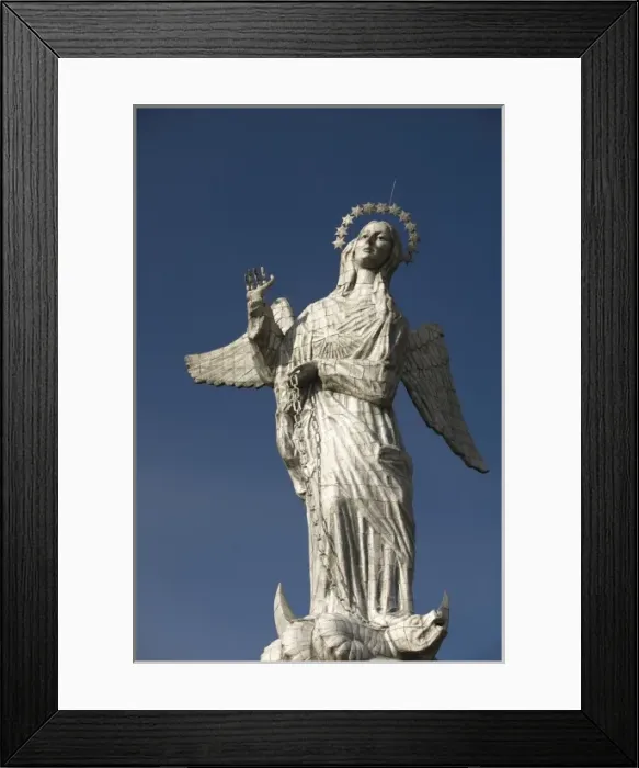 Framed Print : Ecuador, Pichincha province, Quito. Statue of Virgin of Quito (30m tall) stands above Framed Print : Ecuador, Pichincha province, Quito. Statue of Virgin of Quito (30m tall) stands above