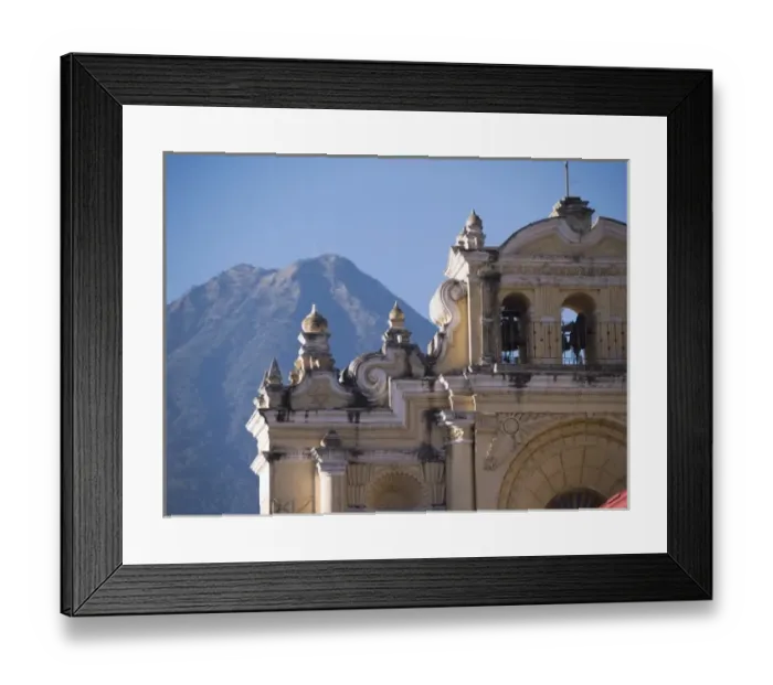 Framed Print : Antigua, Guatemala. Lamps in the colonial arched doorways near the town square at twilight